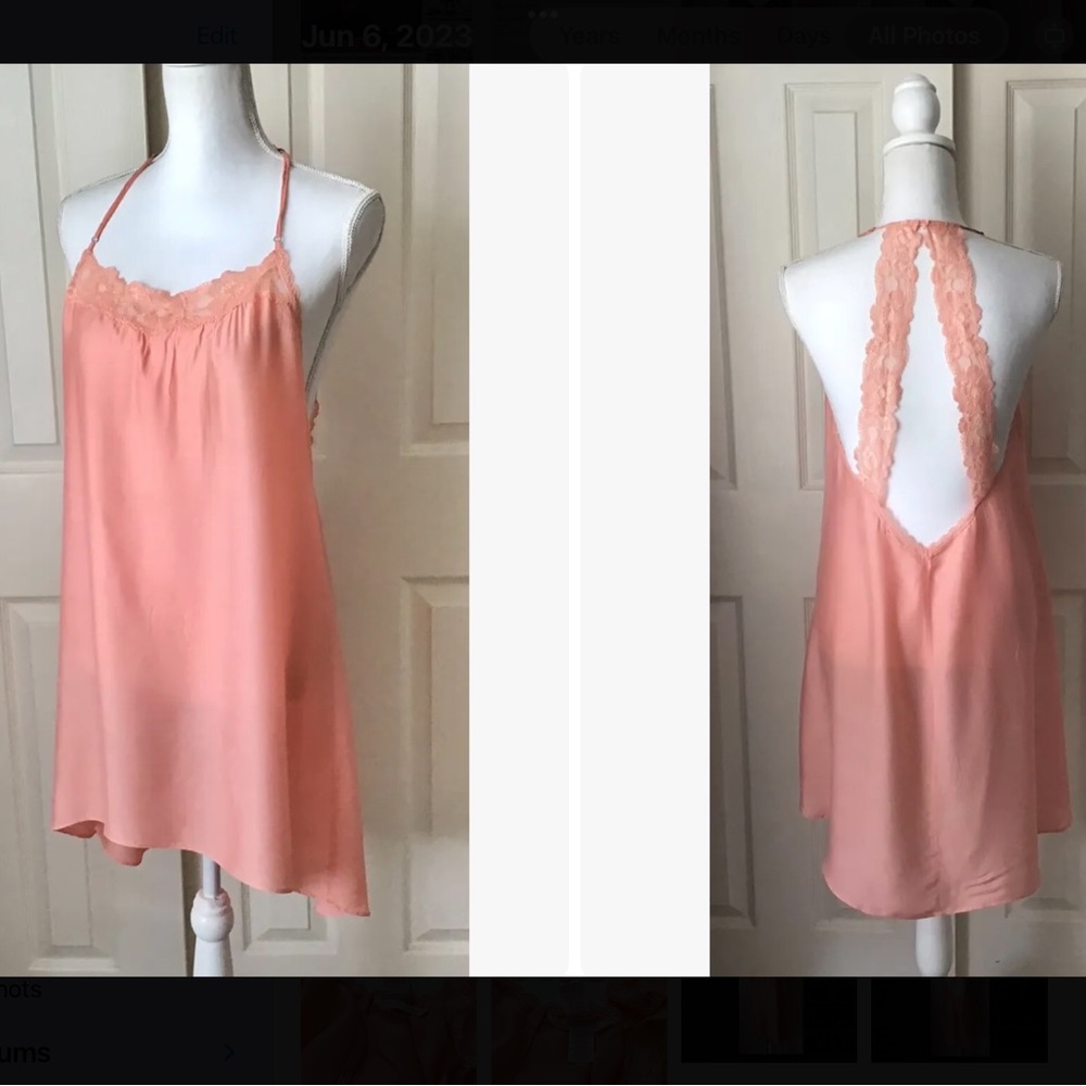 Victorias Secret Slip Dress Chemise Size L Peach Lace Back Lingerie Knee